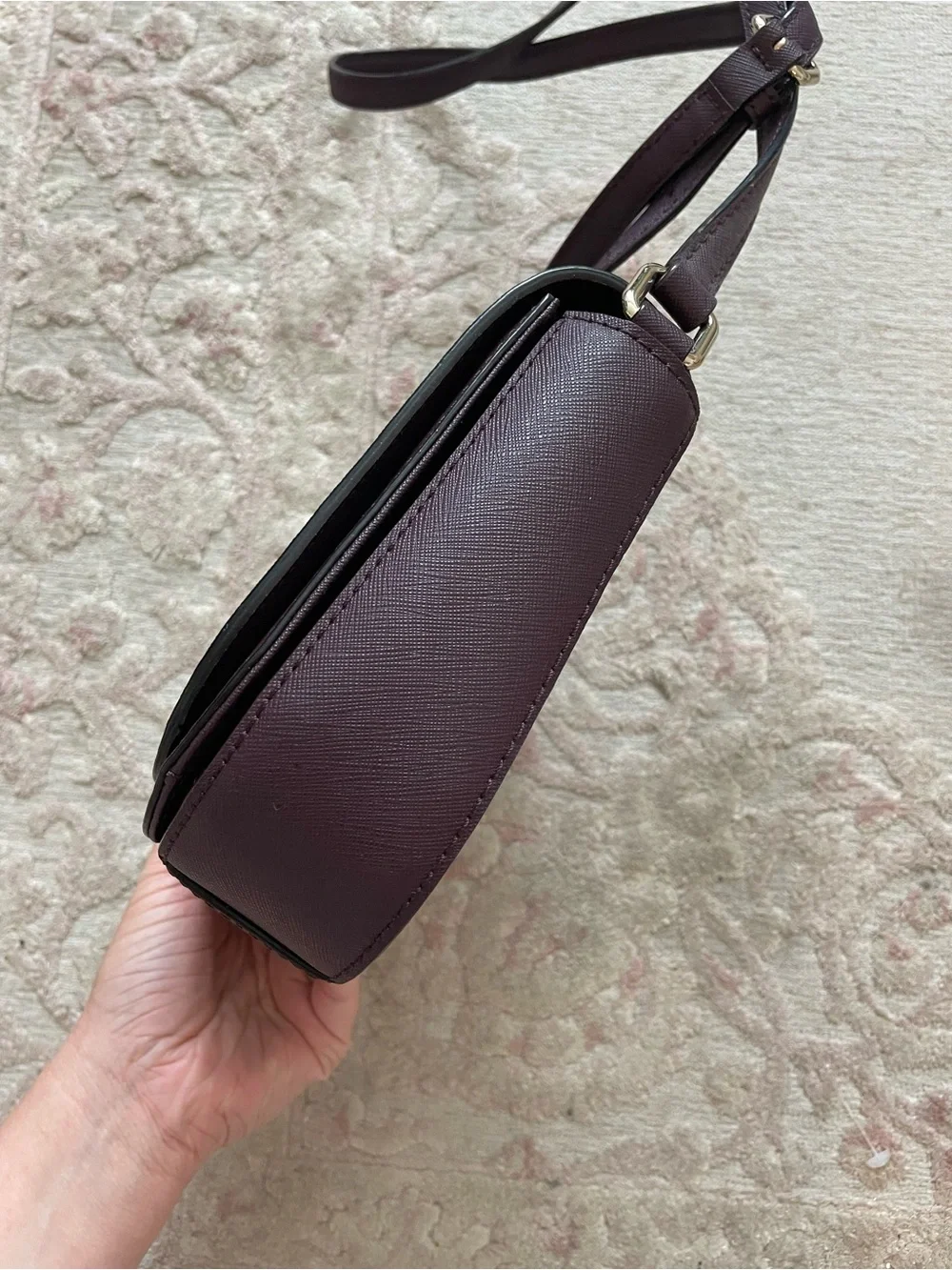 kate spade Laurel Lane Carson plum leather crossbody with gold hardware